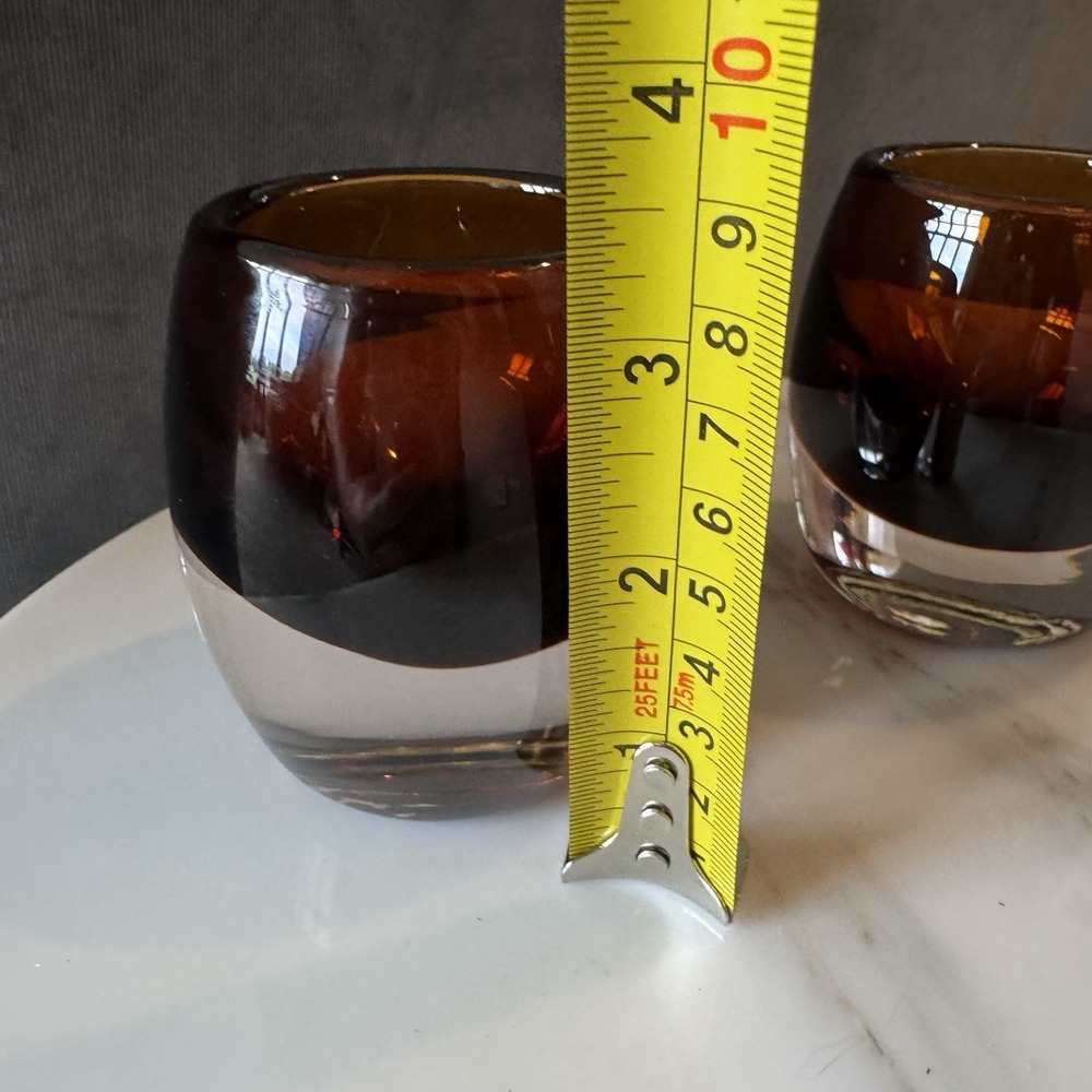 Crate Barrel Diva Pair Of Amber Glass Votive Candle Holders - Picture 5 of 6
